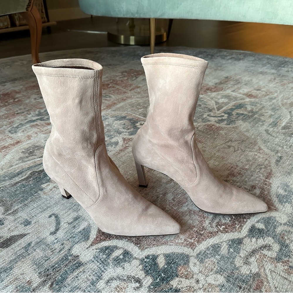 Pale pink/cream suede Stuart Weitzman stretch bootie